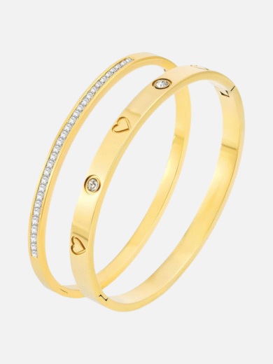 2PCS 18K Gold Plated Crystal Love Bangle Friendship Bracelet