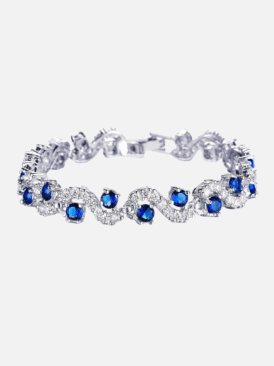 Royal Blue Crystal High Grade CZ Silver Plated Stylish Bracelet