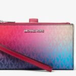 Michael Kors Jet Set Large Women Logo Double Zip Wristlet Wallet Dark Raspberry